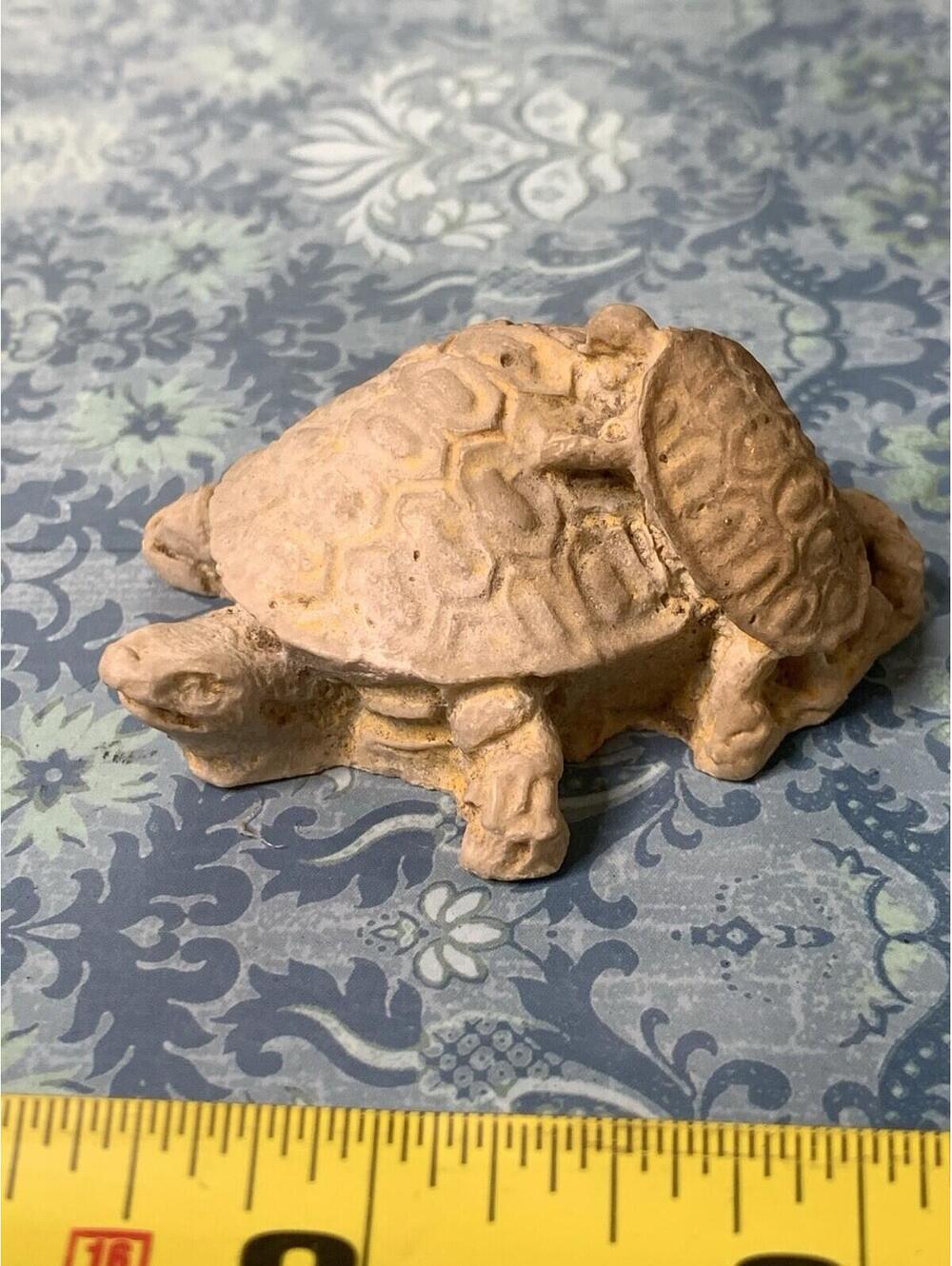 Vintage Turtle Figurine Baby On Mom Tortoises’ Back Miniature Decor Hand carved